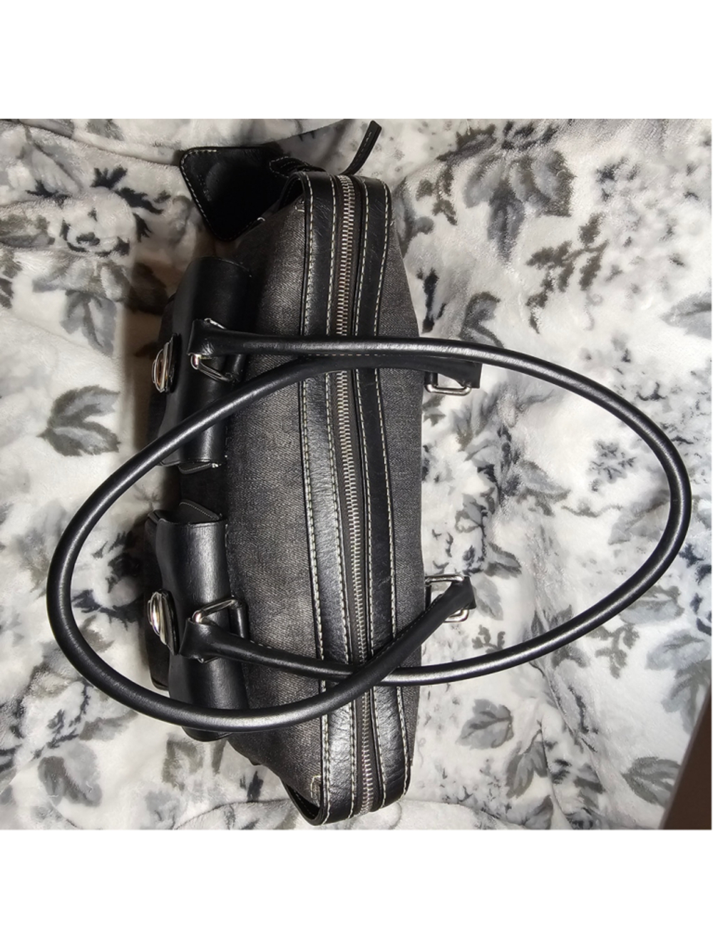 Dooney & Bourke Black Denim Monogram Canvas Leather Trim Shoulder Bag - Picture 4 of 11